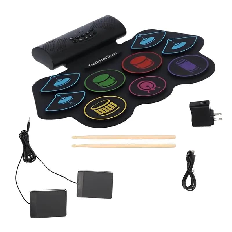 Set di Batteria Elettronica a 9 Pad, Batteria Arrotolabile con Doppi Altoparlanti Integrati, Alimentata a Batteria - AT20