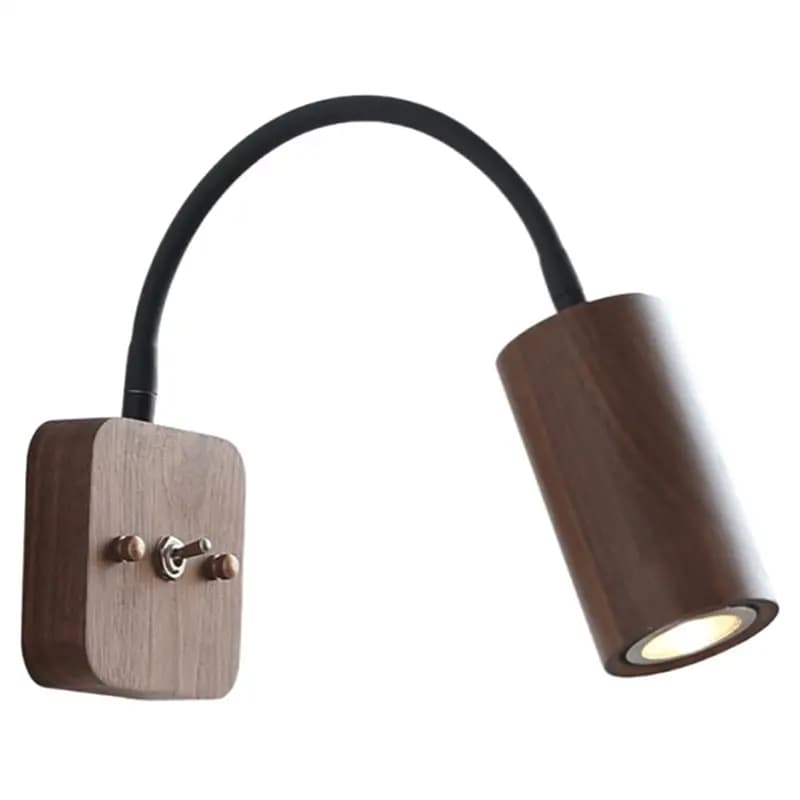 Lampada da Parete LED A93Z in Legno di Noce Rotondo, Design Vintage per Interni, Soggiorno, Camera da Letto, Applique Nera in Legno