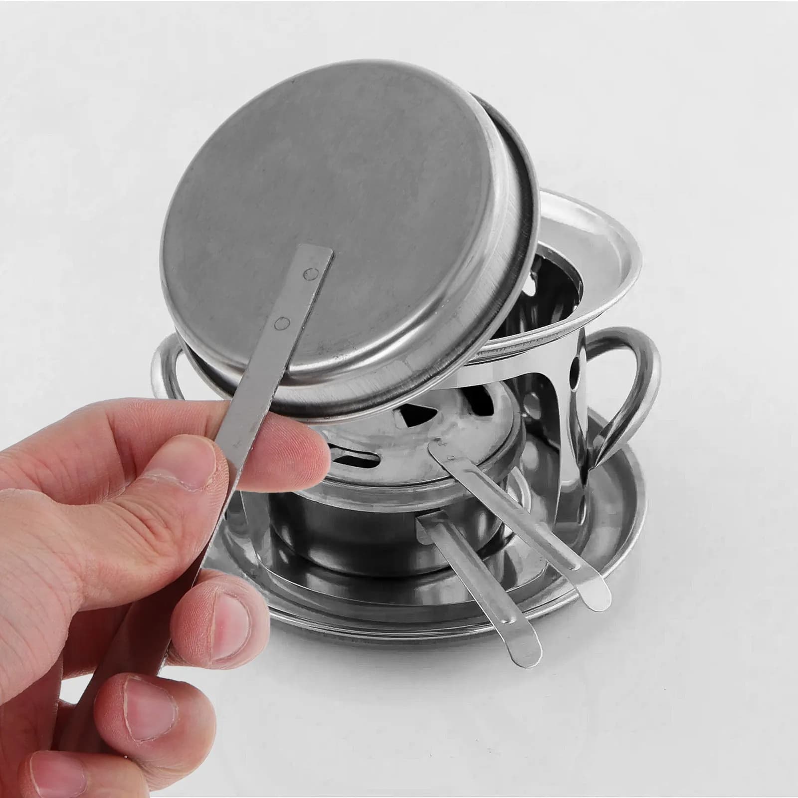 Coperchio per Fornello ad Alcol in Acciaio Inossidabile, Portatile, con Manico, per Campeggio, Estintore, Protezione Fiamma, Strumento di Sicurezza