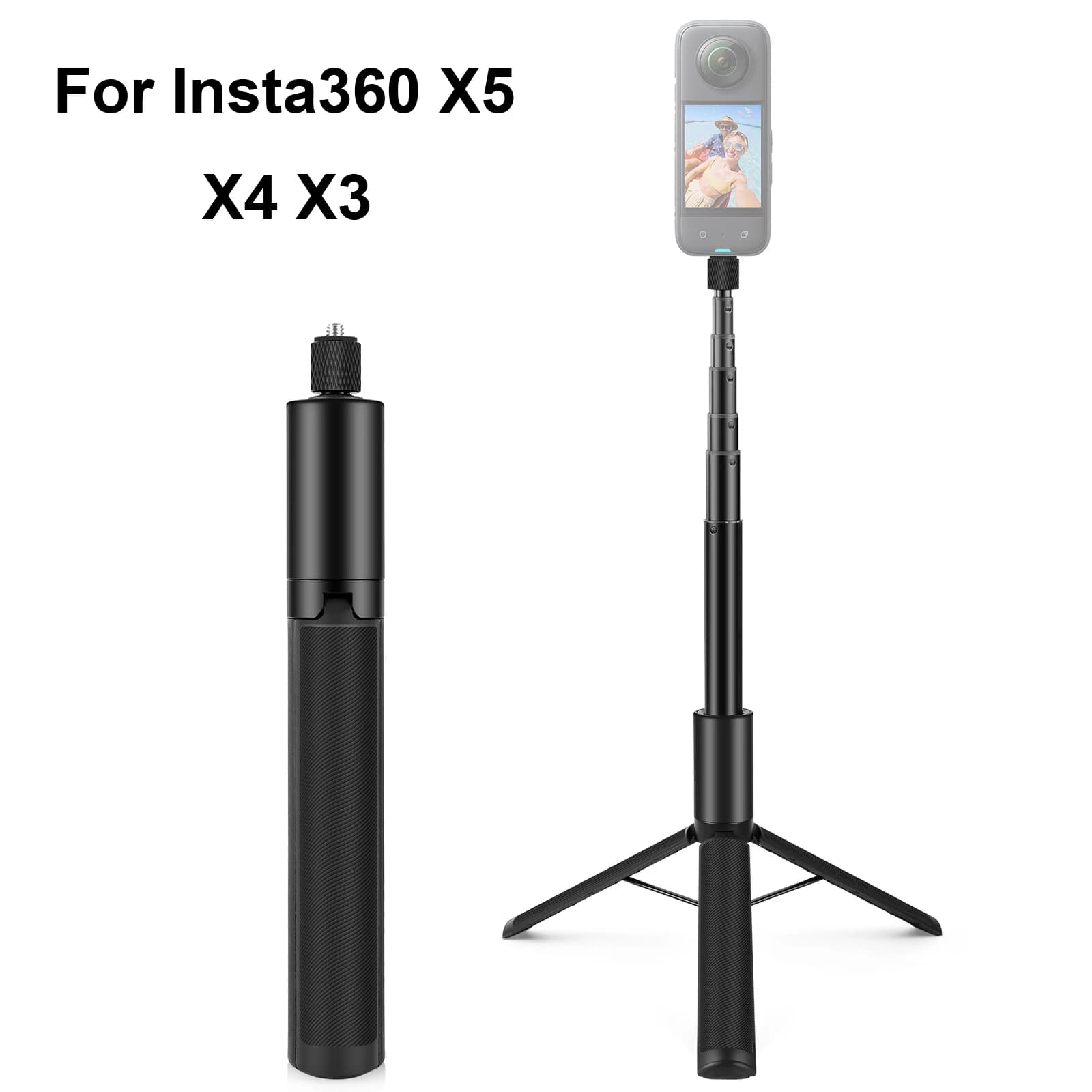 PULUZ Treppiede per selfie invisibile retrattile 1/4 Vite per fotocamera sportiva Asta per selfie in metallo per DJI Osmo 360 / Insta360 X5 X4 X3