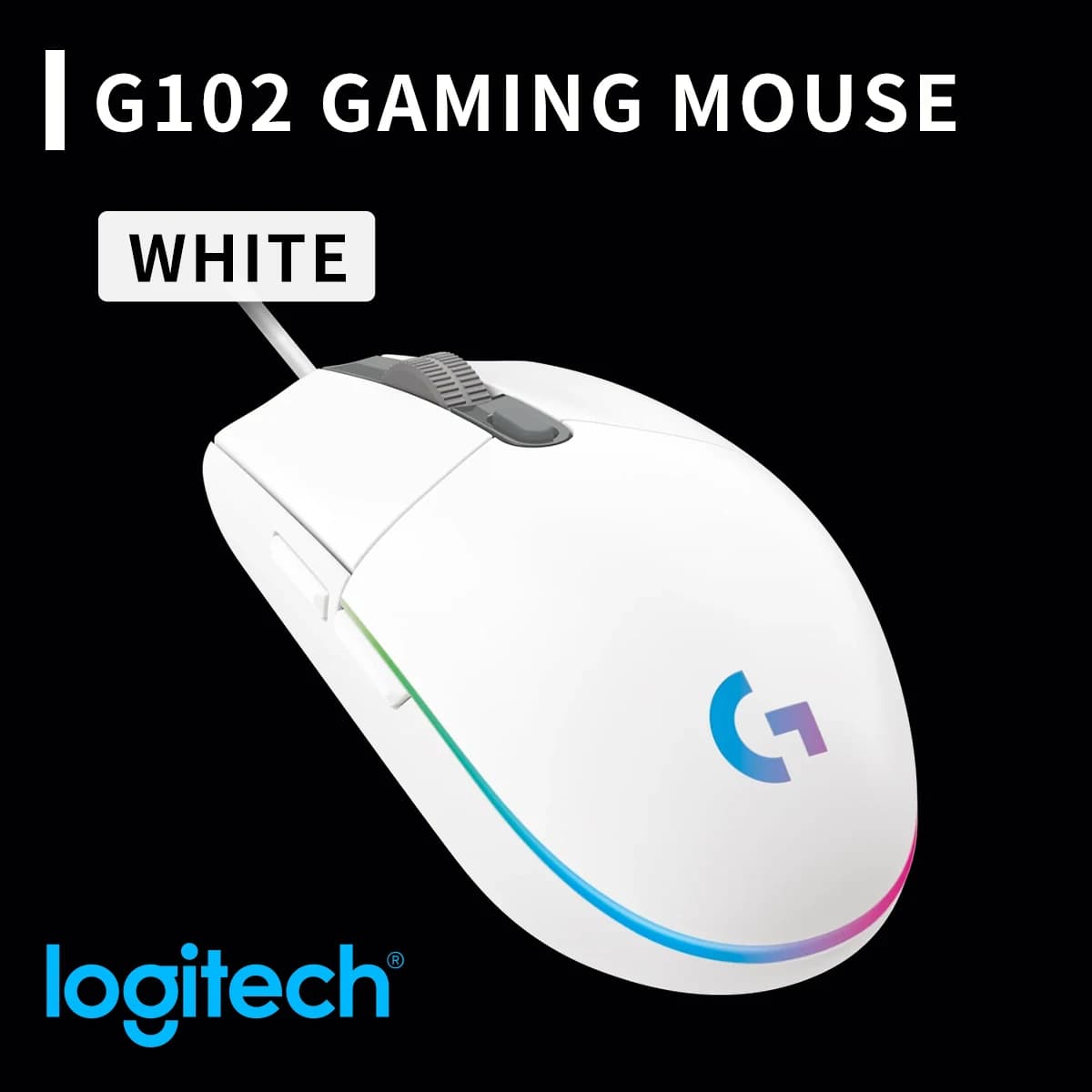 Logitech G102, 1ms answer, LIGHTSYNC RGB, 6 programmable buttons, compatible with G HUB for PC and laptop.