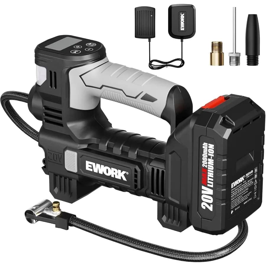 Gonfiatore Portatile per Pneumatici 20V Senza Fili con Cilindro Indipendente 150 PSI per Auto Moto Bicicletta Palloni Manometro Digitale Spegnimento Automatico