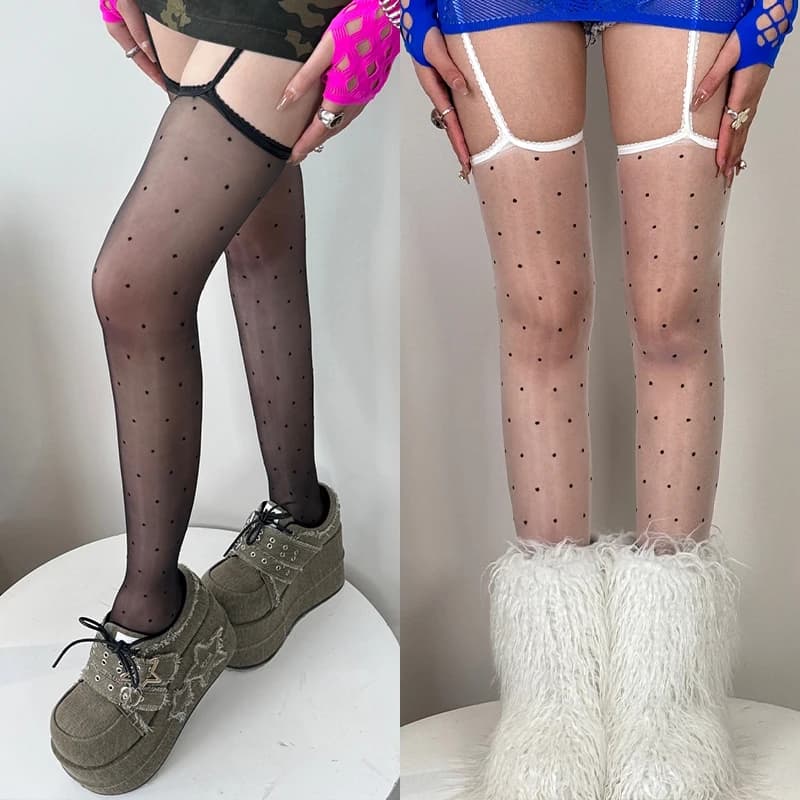 Y2K Sexy Dot Reggicalze Calza Donna Estate Nylon Giarrettiera Collant Lucido Ultra-Sottile Reggicalze Calza Collant