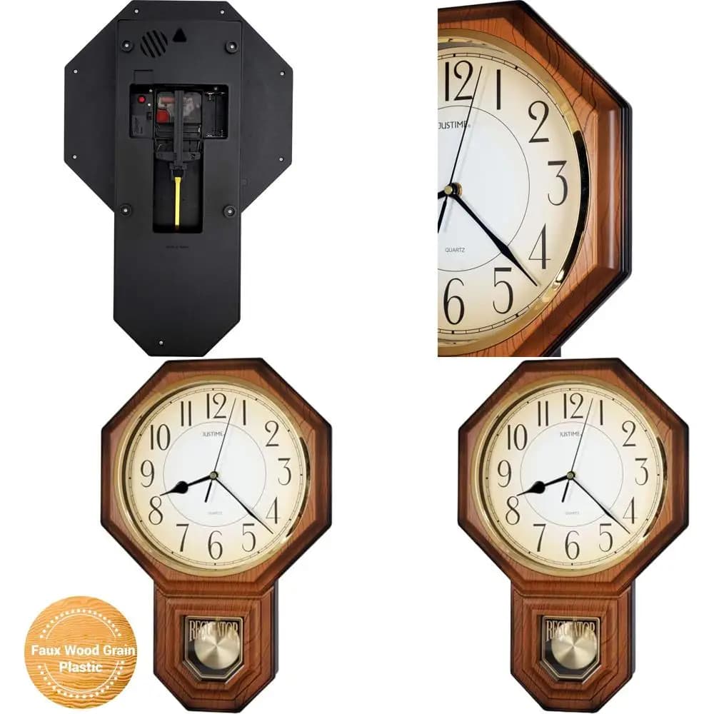 Wall Clock Battery with Pendulum and Westminster Ring, Wood Effect, Arabic Style