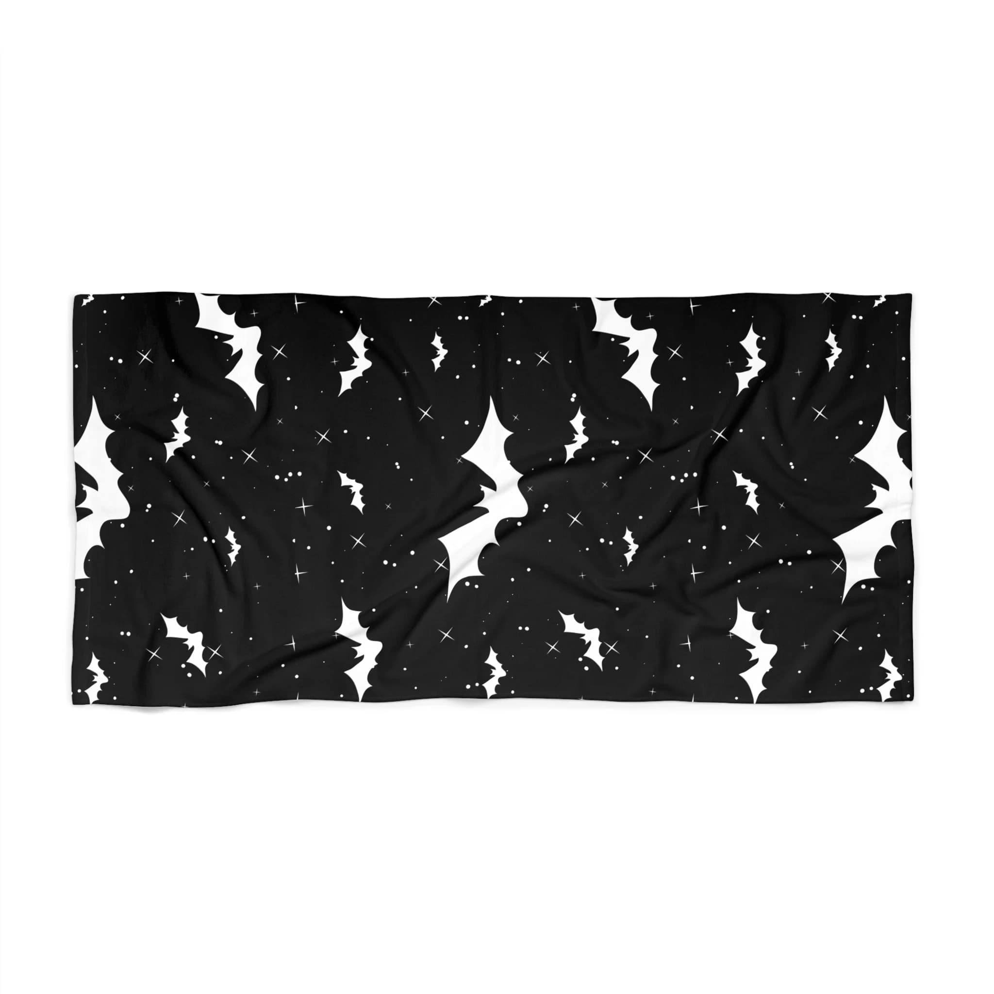 1PC Asciugamano da Spiaggia Nero con Pipistrelli Stile Gotico Halloween, Morbido e Assorbente per Piscina, Viaggi e Decorazioni