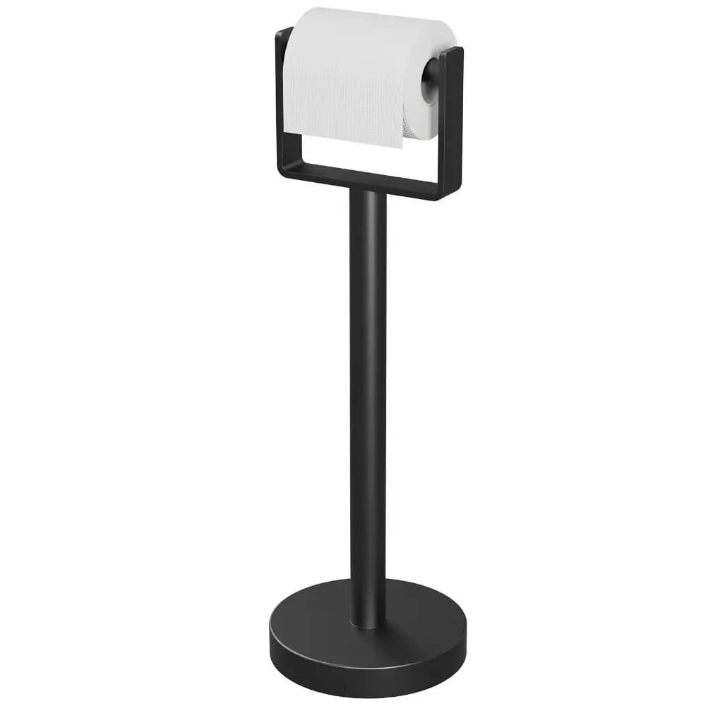 Stainless Steel Floor Standing Toilet Paper Stand Heavy Base Suction Cup Bathroom Tissue Holder Rustproof No Tipping