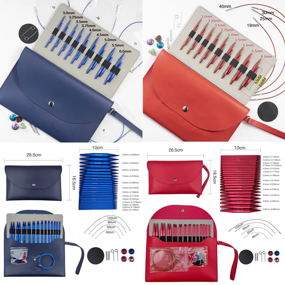 9/13Pairs Knitting Needle Sets Short 5cm+8cm Long 10cm Interchangeable Circular Weaving Crochet Hook Craft Tools Size 3.0-10.0mm