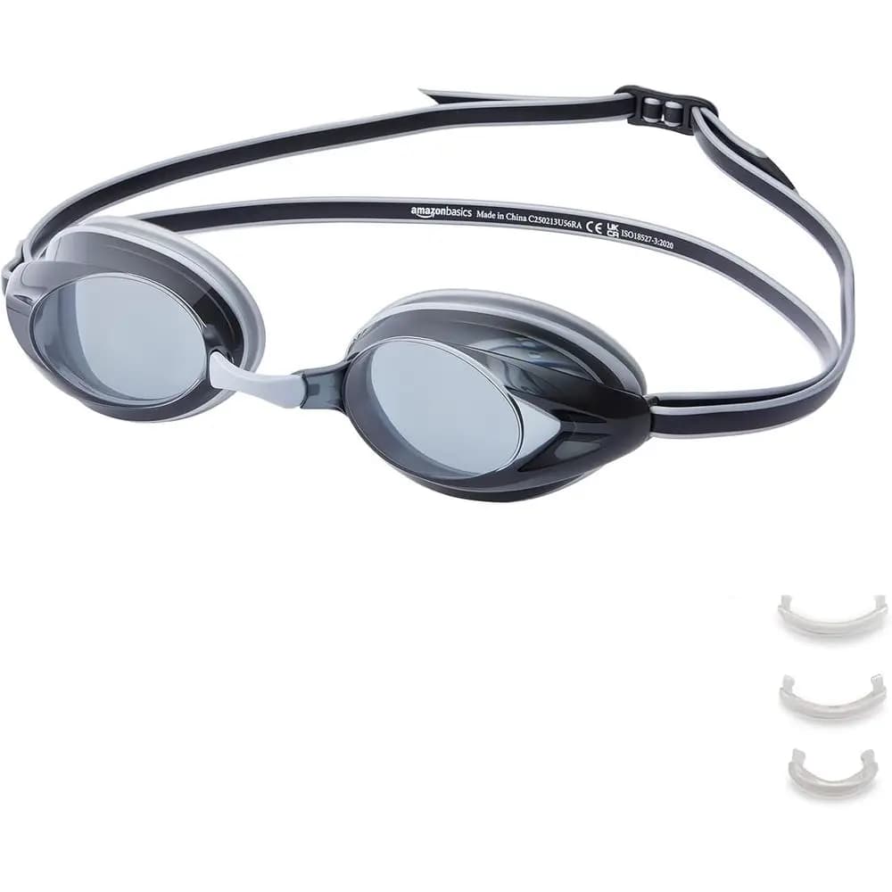 Unisex Swim Goggles, Adults, Anti-fog, Wide View, 4 Interchangeable Nosepieces