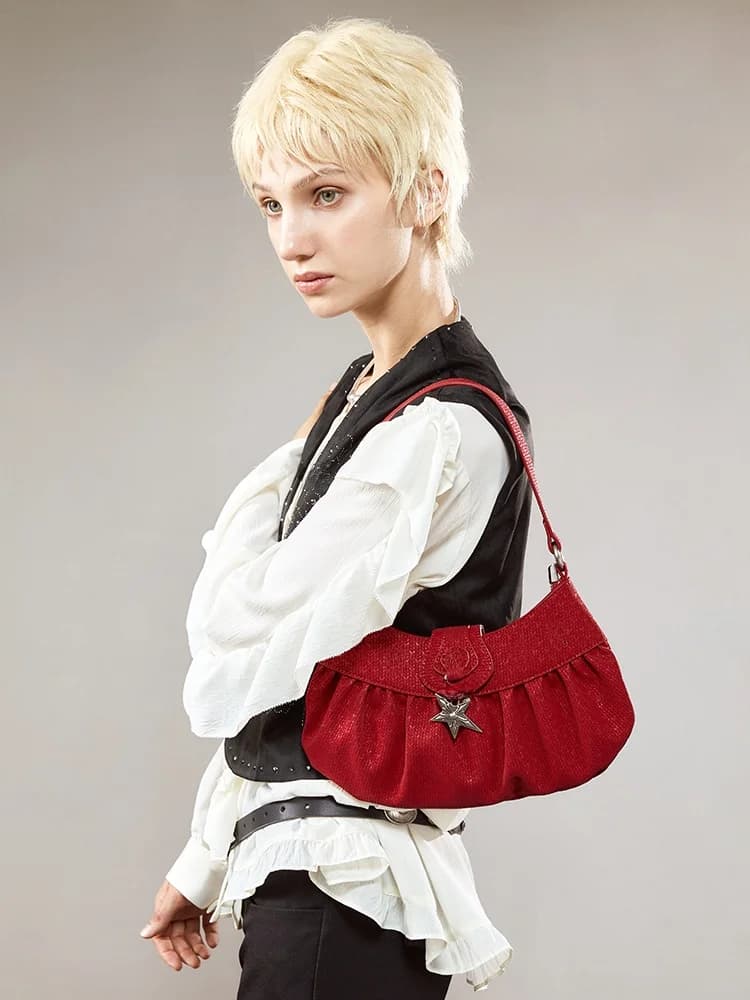 JACD Red Wedding Bag Women's Underarm Crossbody Bag Single Shoulder Gift for Brides Fashionable Trendy PU Leather Handbag