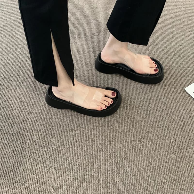 Thick Heel Slippers Women Summer Outdoor Fashion Transparent Sandals Platform Casual Beach Coast Slip-On Shoes Casual Beach S...