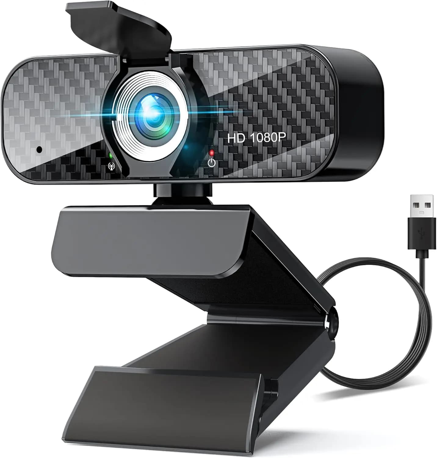 Webcam 1080P con microfono, treppiede e copertura per la privacy, correzione automatica della luce, Plug&Play per PC/laptop