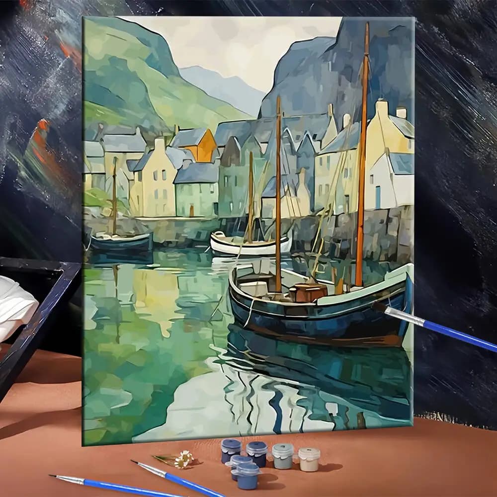 DIY Digital Oil Painting House Boat Oil Painting By Numbers Landscape River Picture Artcraft On Canvas Kits Handpainted Gift