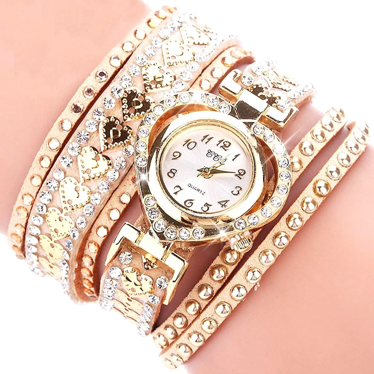 Fashion Rhinestone Heart Dial Women Watches Long Velvet Band Wristwatch