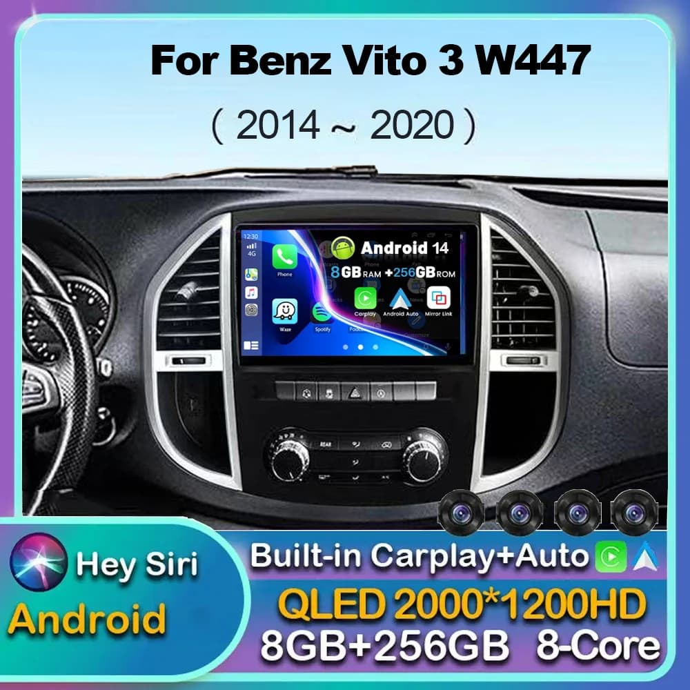 Android 14 Carplay Auto Per Mercedes Benz Vito 3 W447 2014 2015 2016 2017 2018 2019 2020 Auto Radio Lettore Multimediale 360 Macchina Fotografica