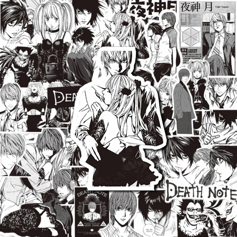 10/30/65 Pezzi Adesivi Anime Death Note Bianco e Nero, Decalcomanie Cool di Light Yagami, Adesivi per Valigie, Caschi, Telefoni, Graffiti Fai-da-Te
