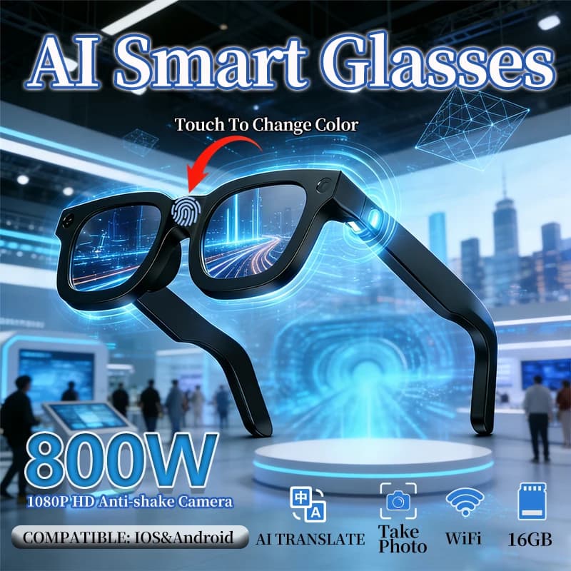 New Smart Glasses with AI Camera, Real Time Translation, 800w Electronic Camera, Vocal Assistant, Bluetooth Calls