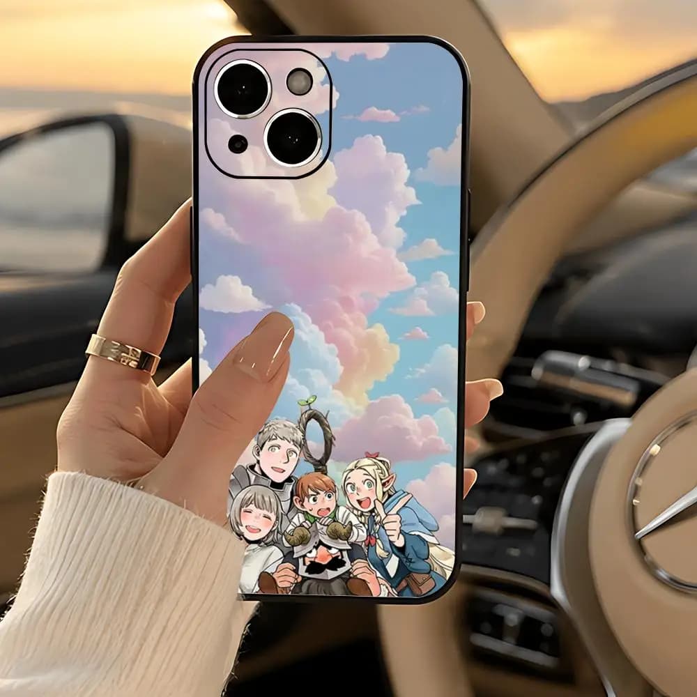 anime D-Delicious in Dungeon Phone Case Black Heavy-Duty Matte Shockproof Soft Case for iPhone 13/14/15/16/17 Pro Max