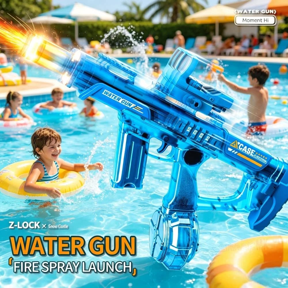 Nuova pistola ad acqua elettrica con luci intercambiabili e luminose, e un giocattolo a raffica multipla completamente automatico di grande capacità.