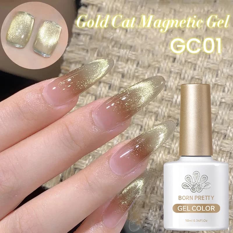 BORN PRETTY 10ml Gel magnetico per gatti color oro scintillante Ultra Shine Soak Off Manicure Gel UV Nail Art Smalto Unghie gel estive