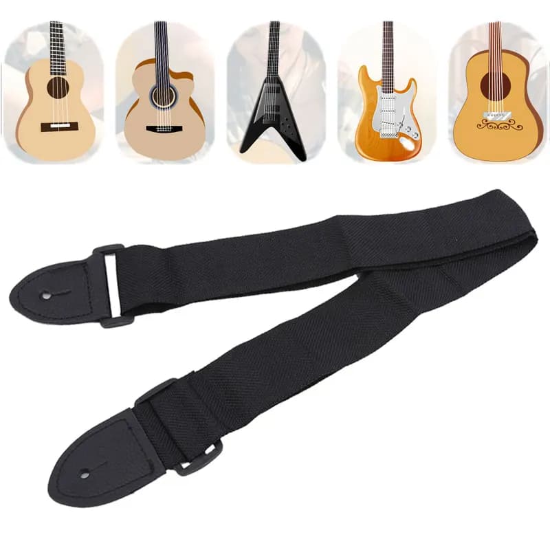 Tracolla per chitarra Tracolla regolabile con testa in pelle per chitarra classica Basso elettrico Accessori per ukulele Tracolla per chitarra nera