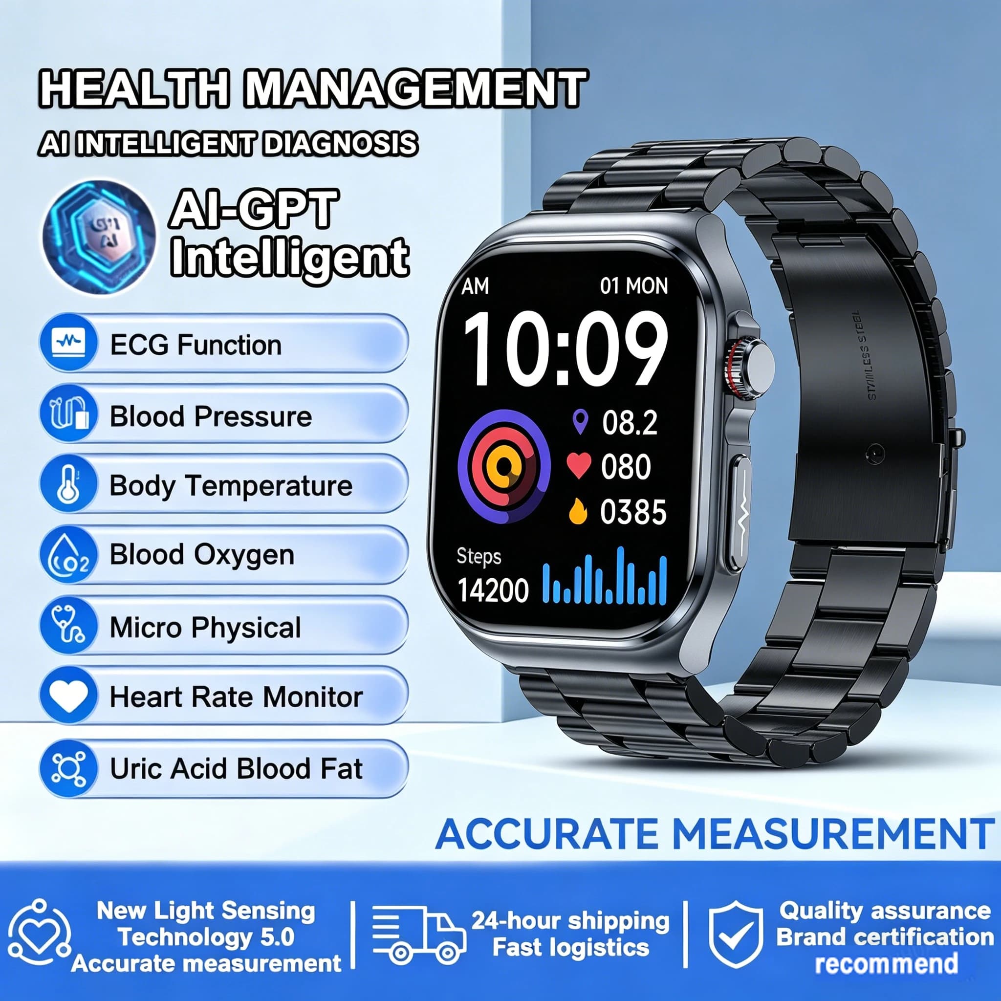 Marsyu Smartwatch ECG Preciso per Analisi della Salute Cardiaca, Analisi del Sangue, Lipidi, Pressione Sanguigna, Chiamate BT, Orologi Intelligenti per Uomini