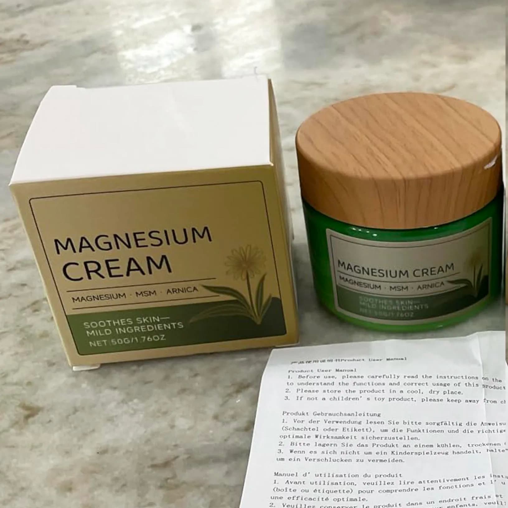 Crema al Magnesio con MSM e Arnica, Formula Delicata Non Unta per Ginocchia e Muscoli, Massaggio Esterno, Idratazione, Lenitiva, Cura Quotidiana della Pelle