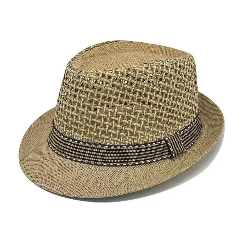 Short Brim Men Panama Hat Breathable Hollow Out Woven Straw Hat Lightweight Sunshade Topi Vacation Beach Cap Fashion Show