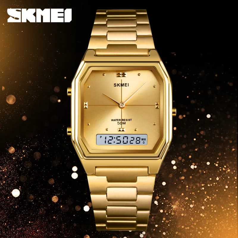 SKMEI Orologi da polso digitali impermeabili con cinturino in acciaio inossidabile per uomo e donna, orologi cronografi con 3 orari e allarme, orologio elettronico alla moda