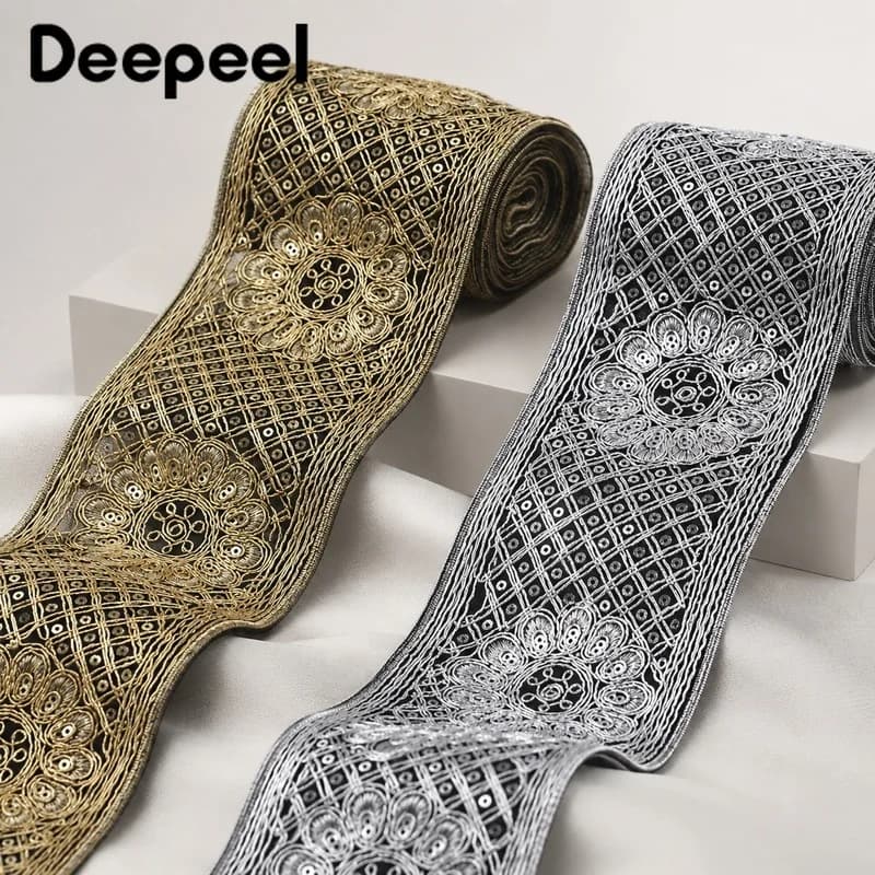 1-4M 78mm Embroidered Sequin Lace Trim Ethnic Ribbon for Dress Skirt Curtain Clothes Sewing Craft Decoration Accessory Applique