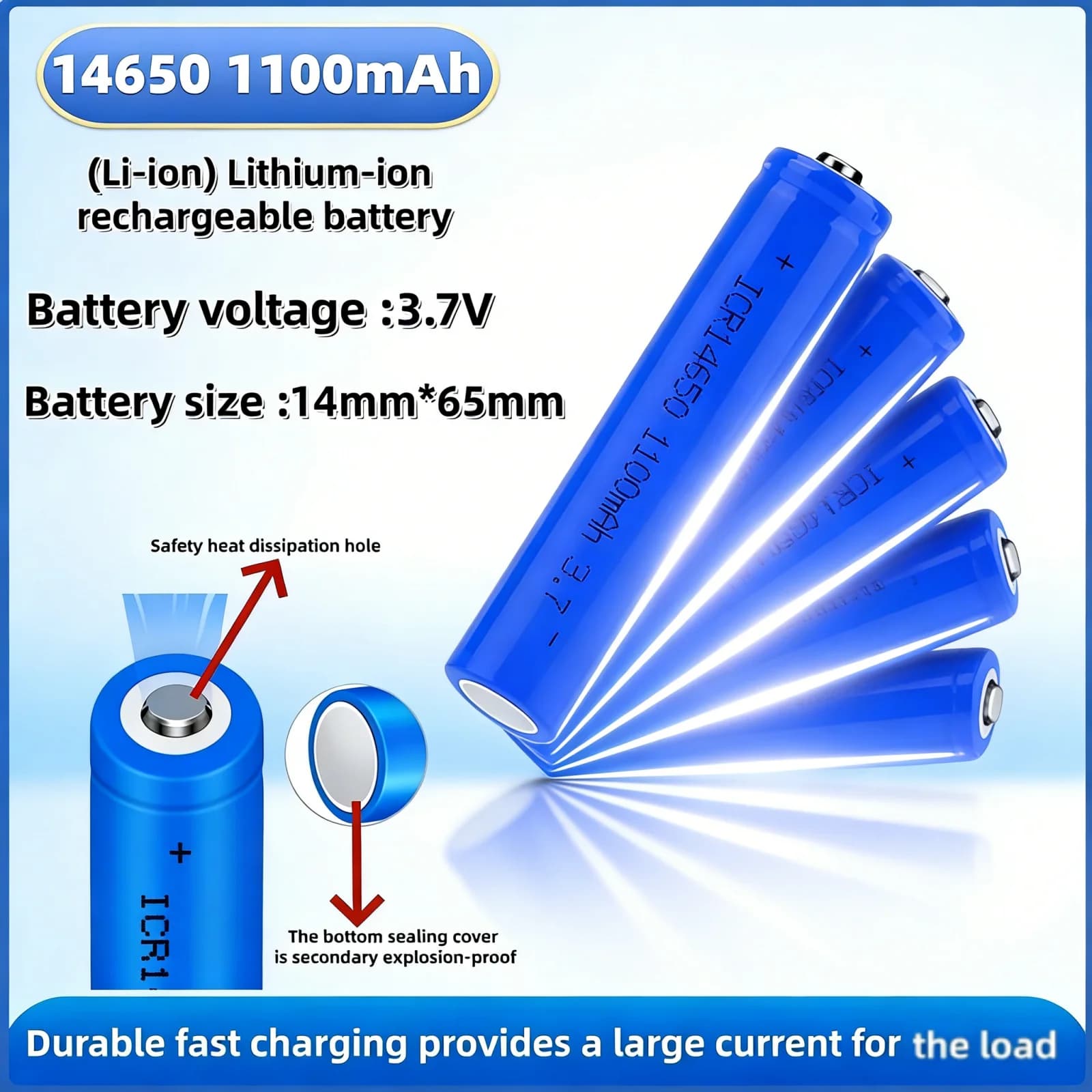 Original ICR14650 rechargeable battery from 3.7 V 1100 mAh for electric toothbrush, microphone, flashlight, lithium ion replacement cell