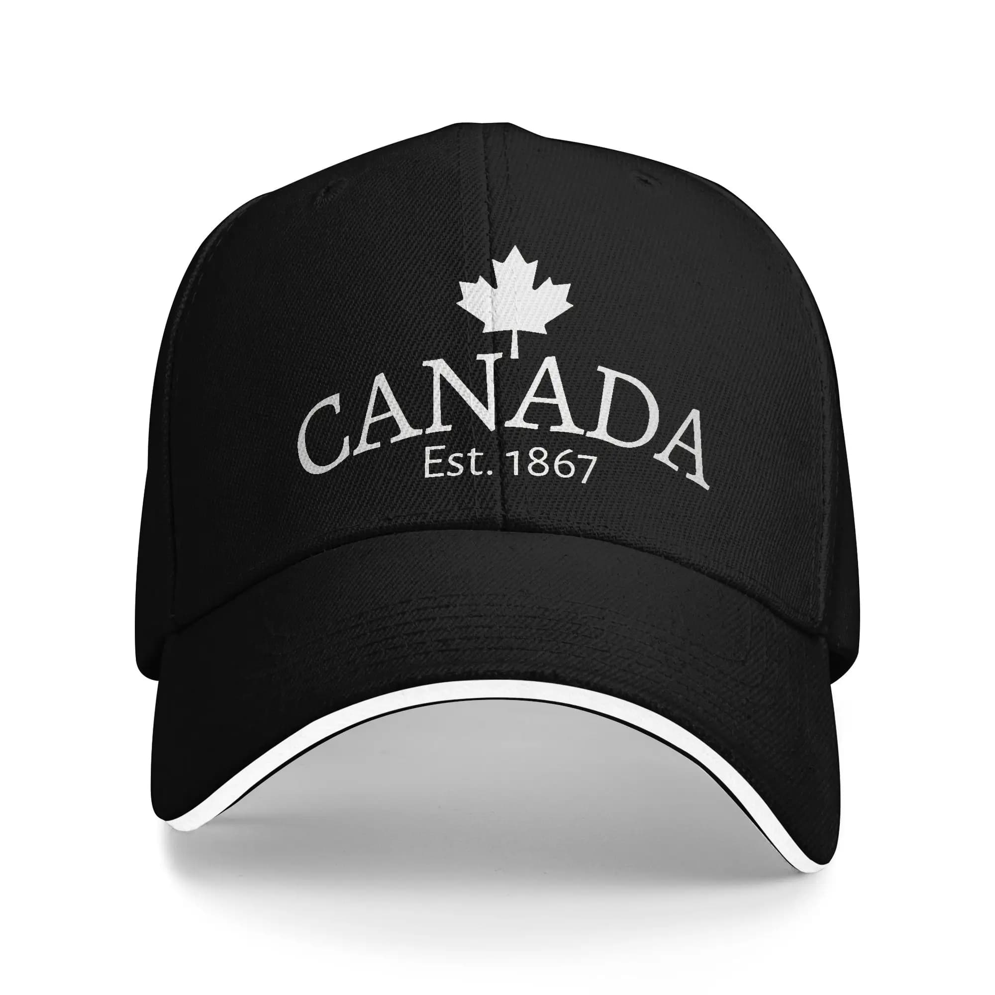 Whtie Canada Est. 1867 with small Maple Leaf Canada Baseball Cap Outdoor Sport Sunscreen Trucker Hat Female Male Snapback Cap
