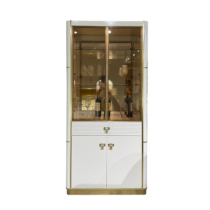 Foshan Soggiorno moderno Portaoggetti Display in vetro Portabottiglie Armadietto Mobili per la casa Bar Sala da pranzo Armadietto per vino in legno di lusso