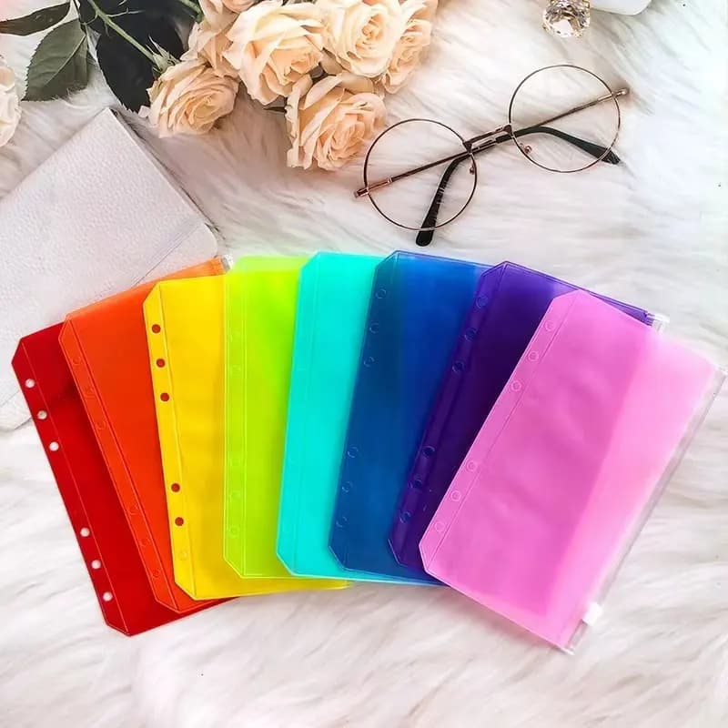 10 pz/lotto cartelle con cerniera trasparente tascabile in PVC trasparente colorato A5 A6 per raccoglitore per Notebook a 6 anelli
