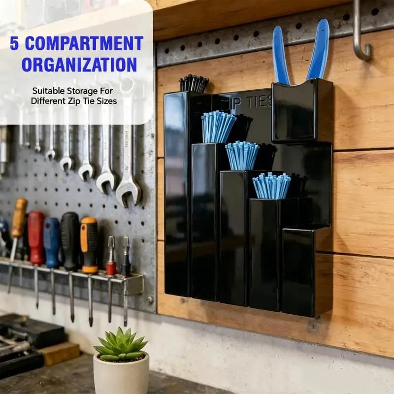 4/5 Slot Wall Mount Zip Tie Holder Durable Cable Tie & Tool Organizer for Garage Workbench Electrician Use