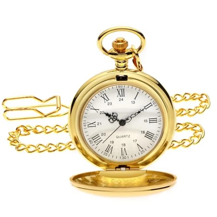 Smooth Vintage Pocket Watch with Chain, Classic Alloy Pocket Watches for Men Women, 1920s Style Quartz Pocketwatch, 1.78" Diame