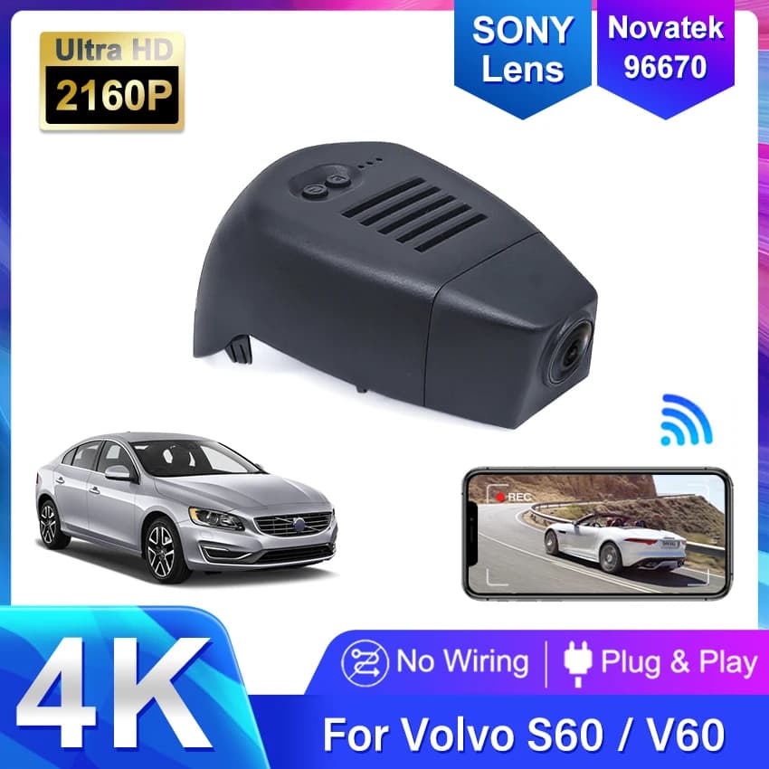 For Volvo V60 S60 2020-2022 Front and Rear 4K Dash Cam for Auto Camera Recorder Dashcam WIFI Auto Dvr Logging Devices Accessories