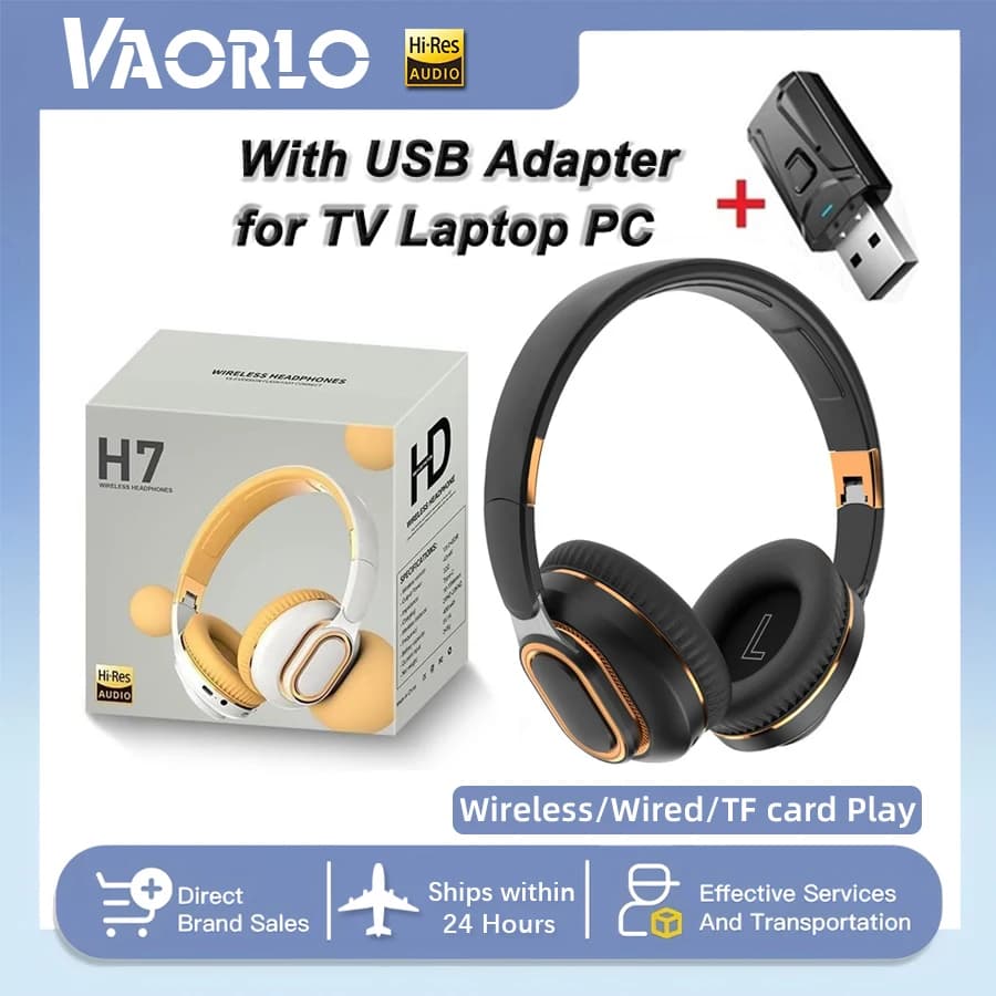 Cuffie Bluetooth H7 TV Cuffie wireless con adattatore USB Auricolari con cancellazione del rumore Stereo Bass DJ Cuffie musicali Pieghevoli Supporto scheda TF per TV Computer