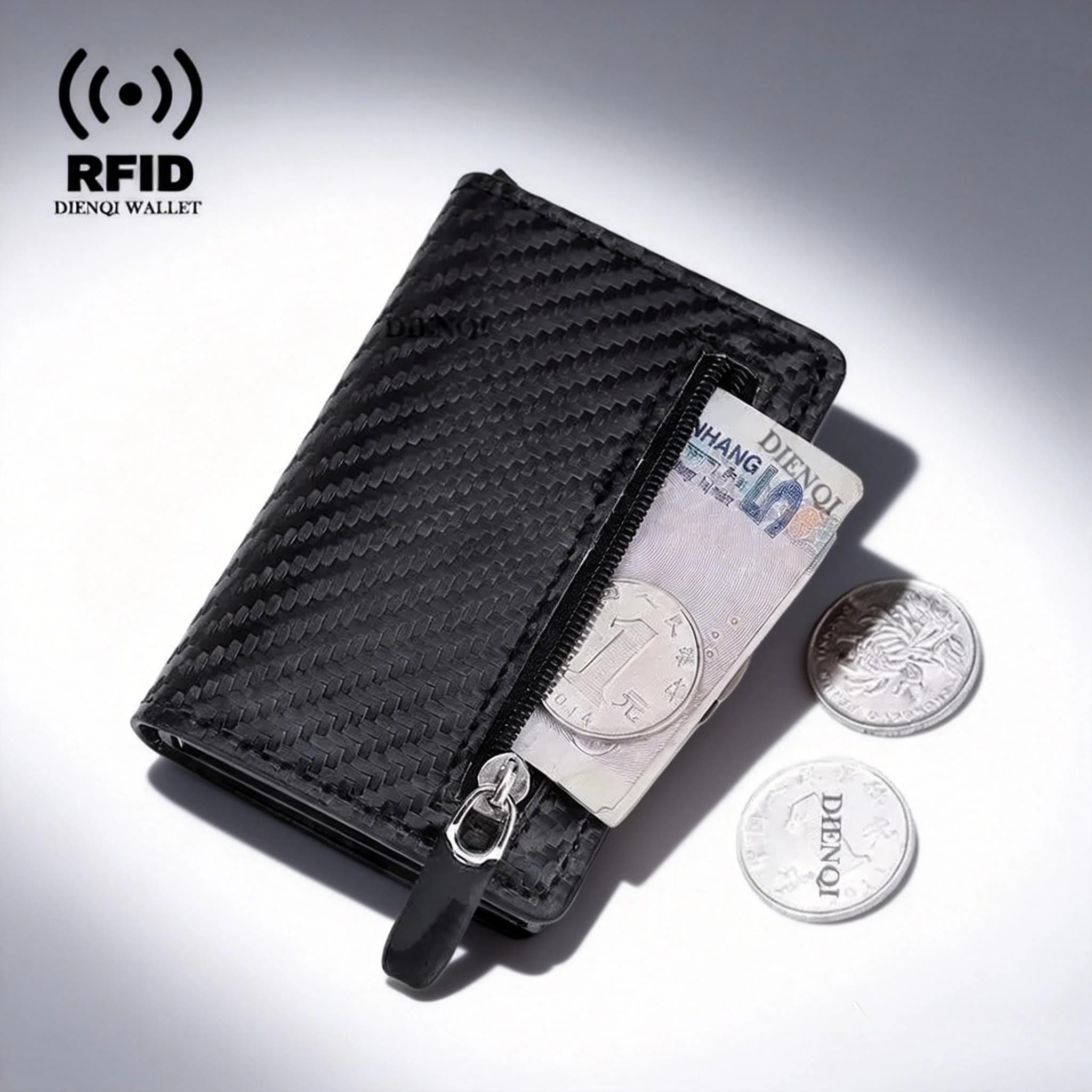 Portafoglio in Fibra di Carbonio RFID per Uomo, Porta Carte di Credito di Lusso con Fermasoldi, Porta Biglietti da Visita Sottile e Semplice in Pelle con Tasca per Monete