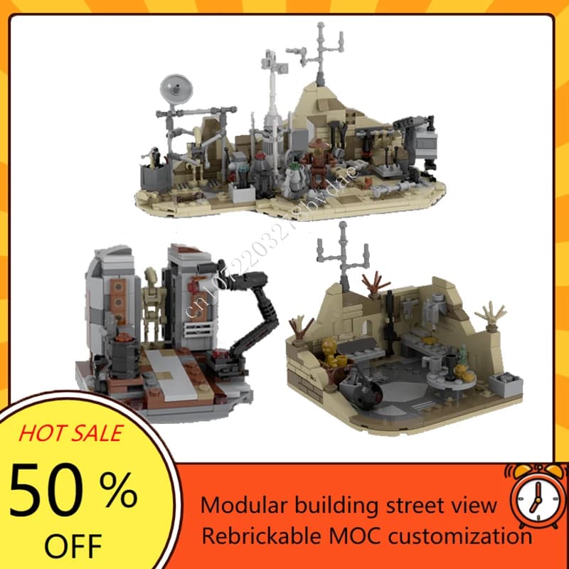 Jawa's Droid Workshop, Geonosian Droid Factory e Desert Bounty Hunter's Hideout Space War MOC Modello Puzzle personalizzati Regalo fai da te