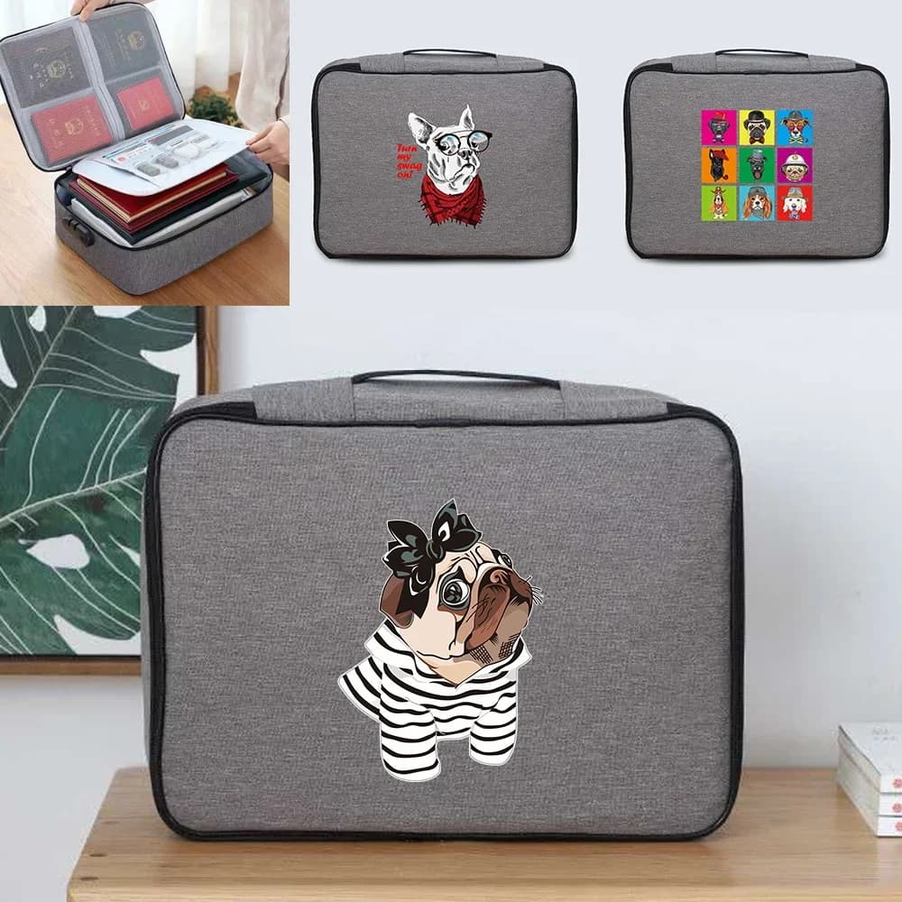 Cartella per cassetta di sicurezza per documenti, portaoggetti impermeabile, materiale per documenti da ufficio, borsa da viaggio, accessori aziendali, forniture, organizer con stampa di cani
