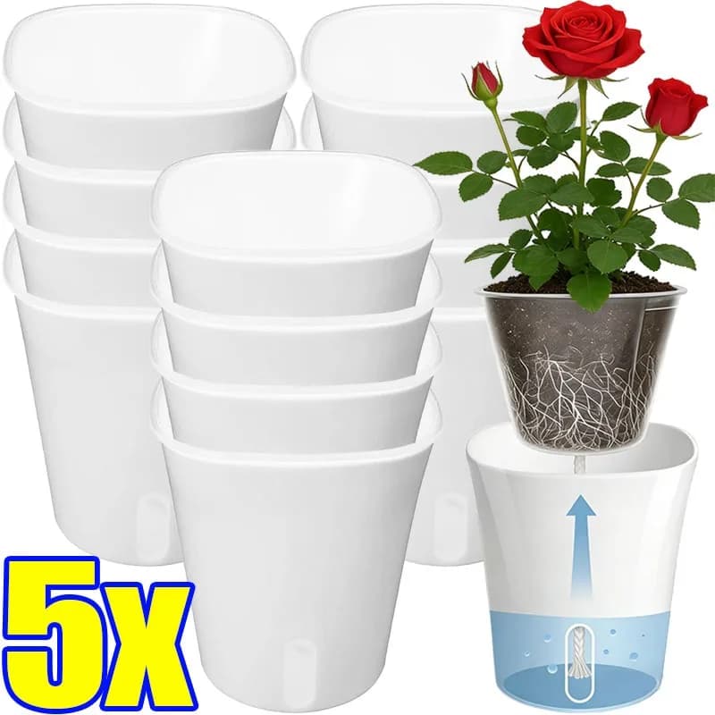 Flower Pots for Double Layer with Self-Irrigation, Self-absorbing Transparent Indoor Vase, for Herbs and Seeds, Home Garden Supplies