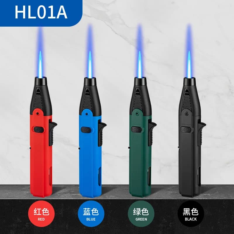 Penna Pistola a spruzzo Antivento Accendino Ad alta temperatura Fiamma blu Sigaro Moxibustione Punzone dritto Pistola per saldatura Accenditore da cucina TikTok