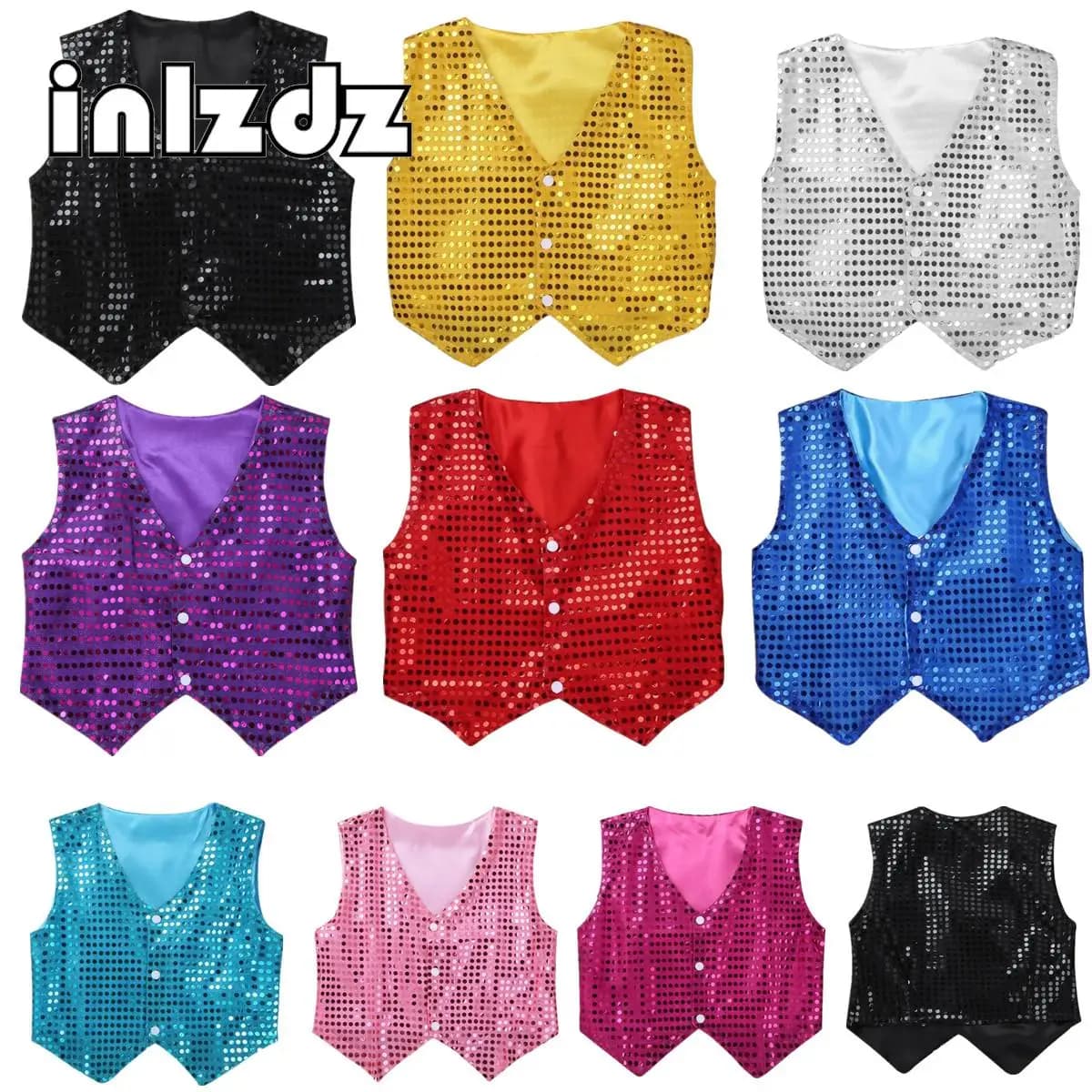 Jazz Dance Ragazzi Ragazze Glitter Paillettes Gilet Gilet Hip Hop Dance Party Street Show Coro Performance Costume Gilet Capispalla