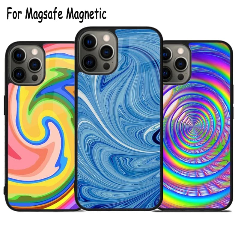Custodia per telefono con ricarica wireless Abstract Whirl per iPhone 17 Air 15 16 16e 14 13 11 12 Pro Max Plus, cover magnetica Magsafe con paraurti