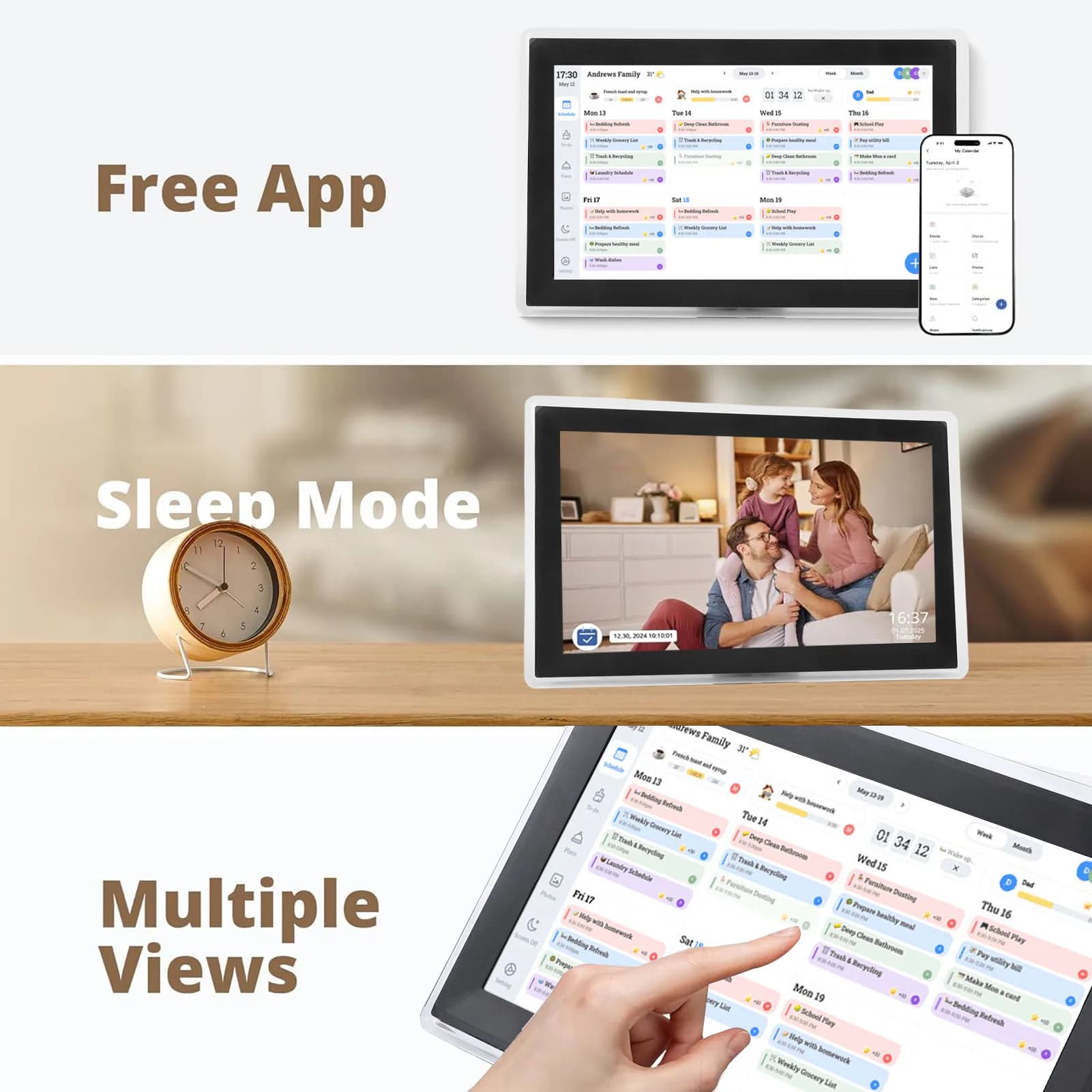 Calendario Digitale WiFi da 15,6 Pollici con Schermo Touch, Tabella delle Attività, 32GB, Pianificatore Familiare Elettronico Intelligente, 1920 X 1080 HD Interattivo