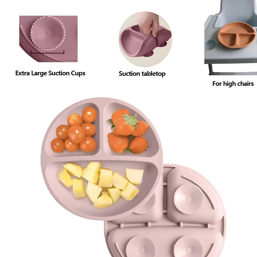 Set da 3 pezzi di vassoio per alimenti, contenitore per il pranzo, stoviglie per bambini in silicone, stoviglie in silicone per uso alimentare da tavolo ad ad adsorbimento forte