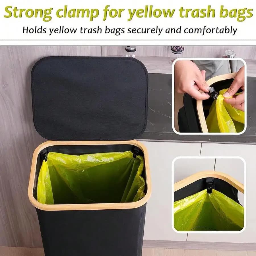Strong Clamp Recycling Bin Holder 100L With Lid For Yellow Trash Bags Black Rectangular