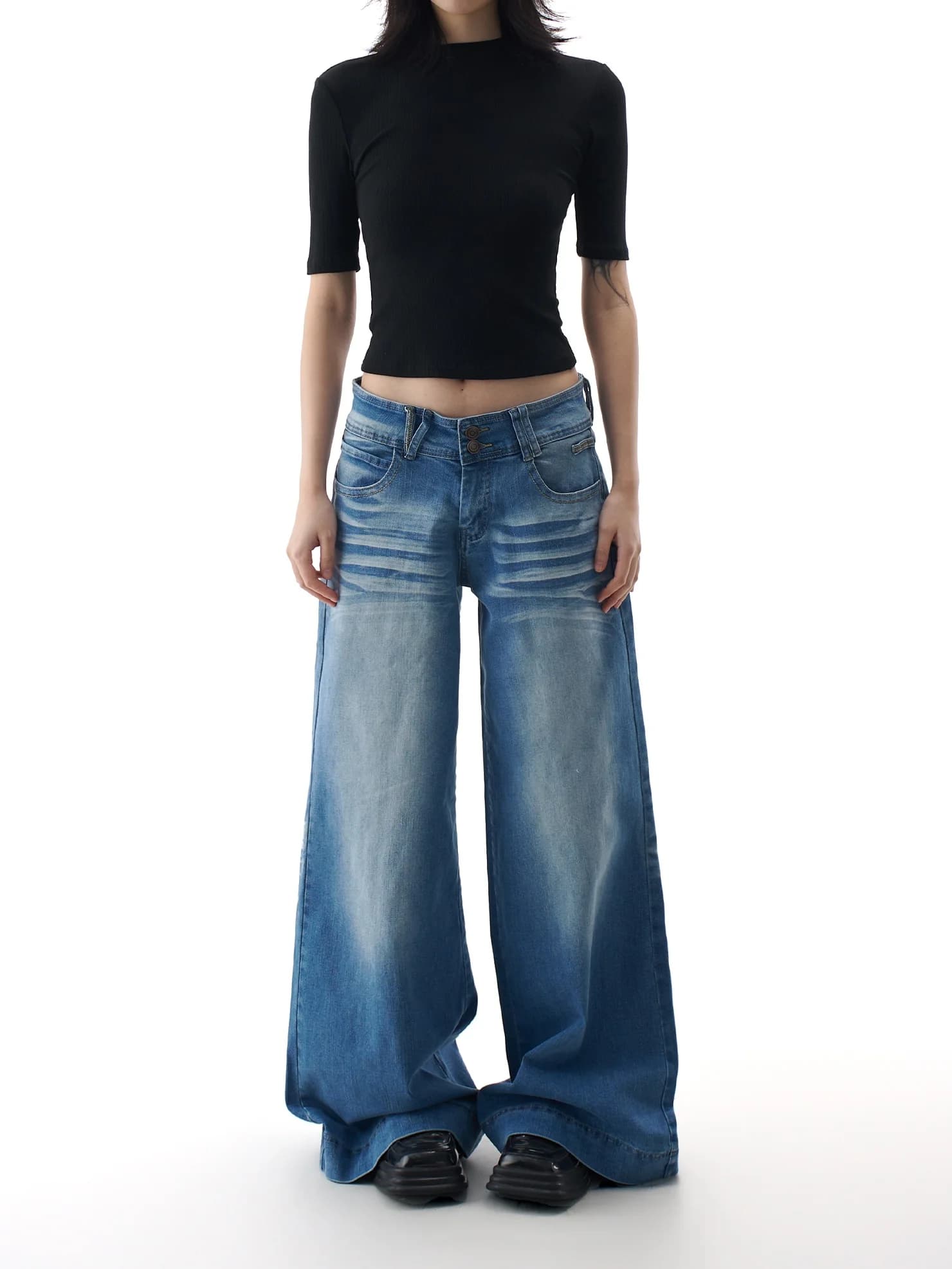 American Washed Denim Jeans Women's Spring New Long Pants Loose Straight Leg Wide Leg Pants Casual Style Natural Waist
