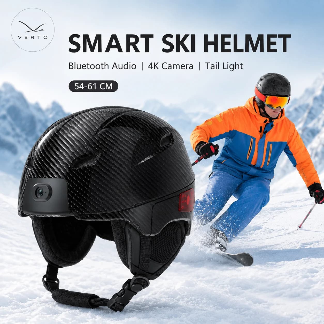 Smart Ski Helmet with Bluetooth Compatible Goggles, Stable Snow Sports Helmet for 54-61cm Head Size