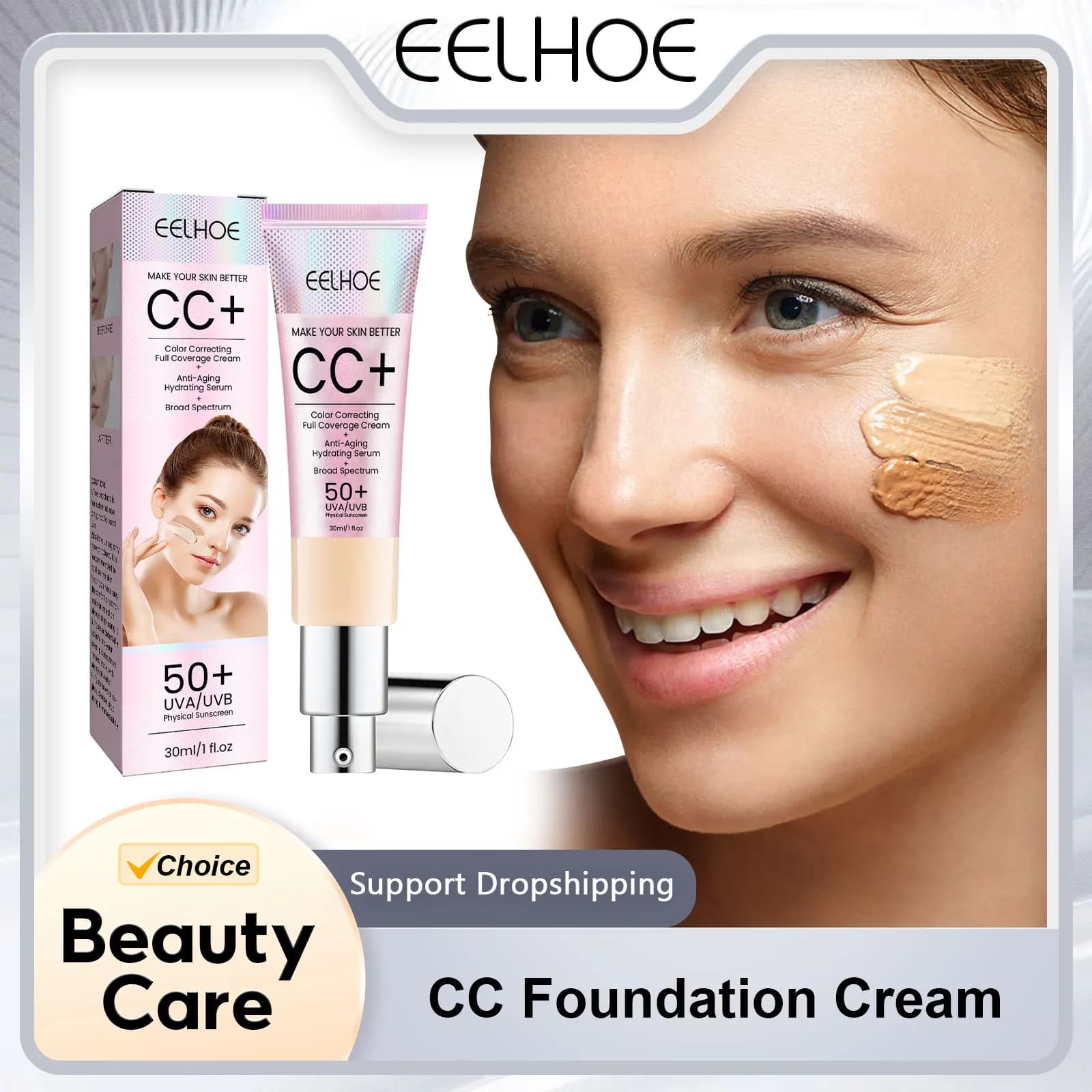 CC Foundation Cream Natural Hydrating Background Waterproof Lighting Corrector Cover imperfections Oil Control Durable Makeup